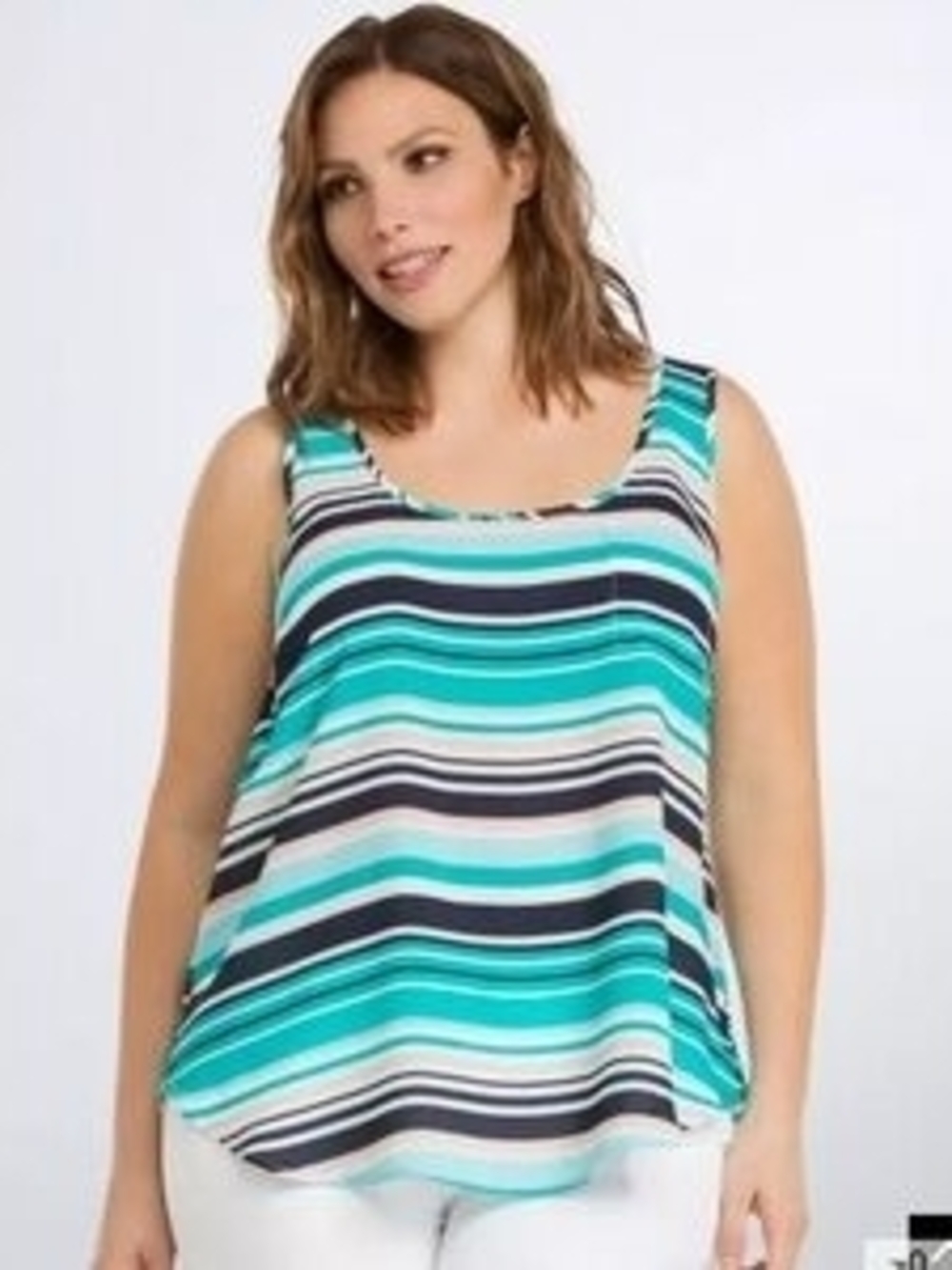 torrid Aqua, Teal & Black Striped Scoop Tank